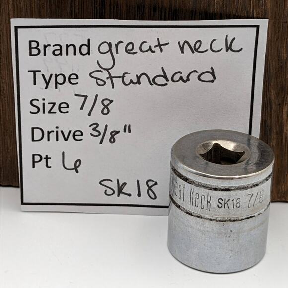 Great Neck Standard Shallow Socket 7/8" - 3/8" Drive 6 Point SK18 - Picture 1 of 5